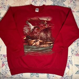 Gildan burgundy Crewneck Sweatshirt with duck print
